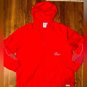 adidas Bright Red Hooded Windbreaker with Sleeve Graphics